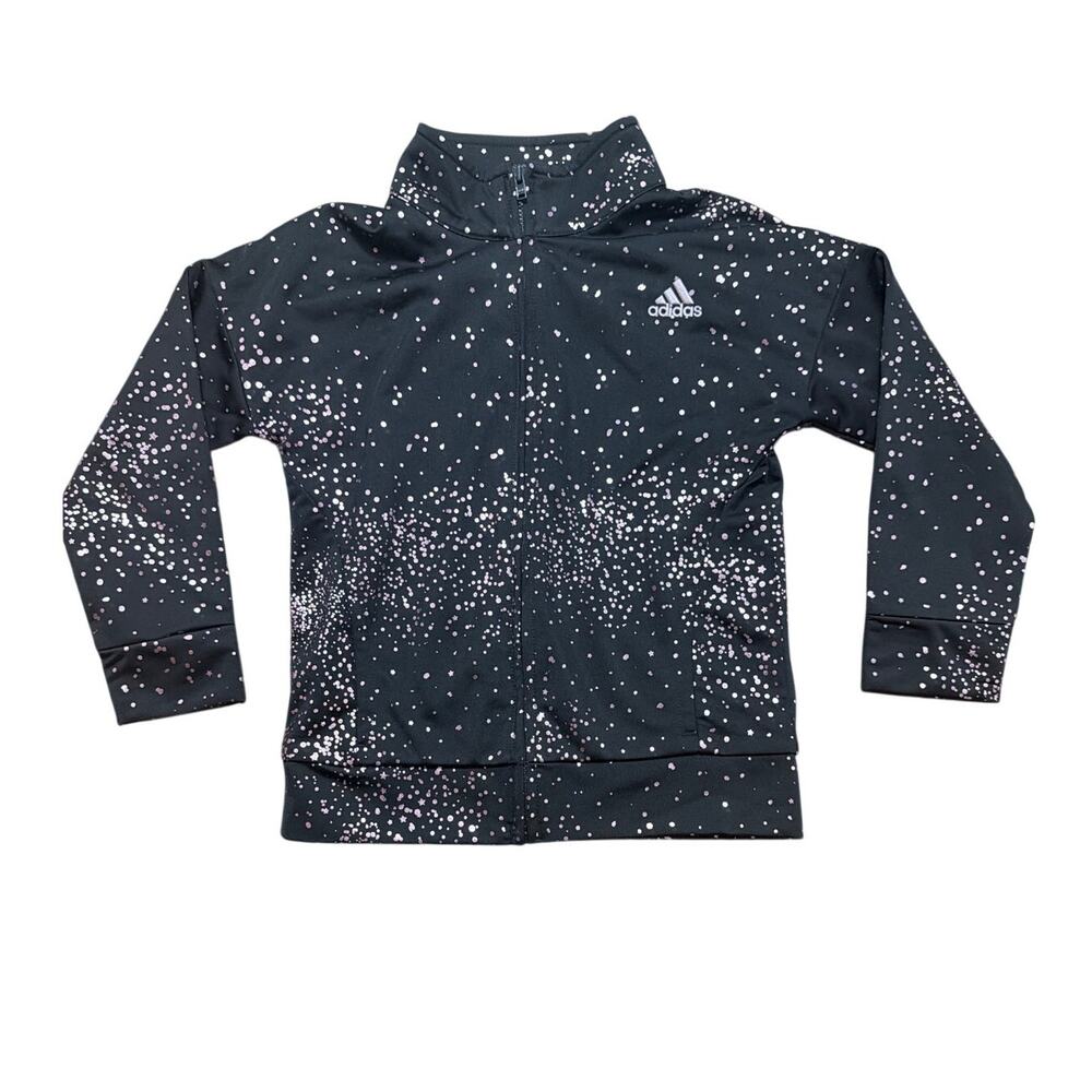 Adidas Little Girl's Black & Purple Sparkle Glitter Track Jacket Size 5